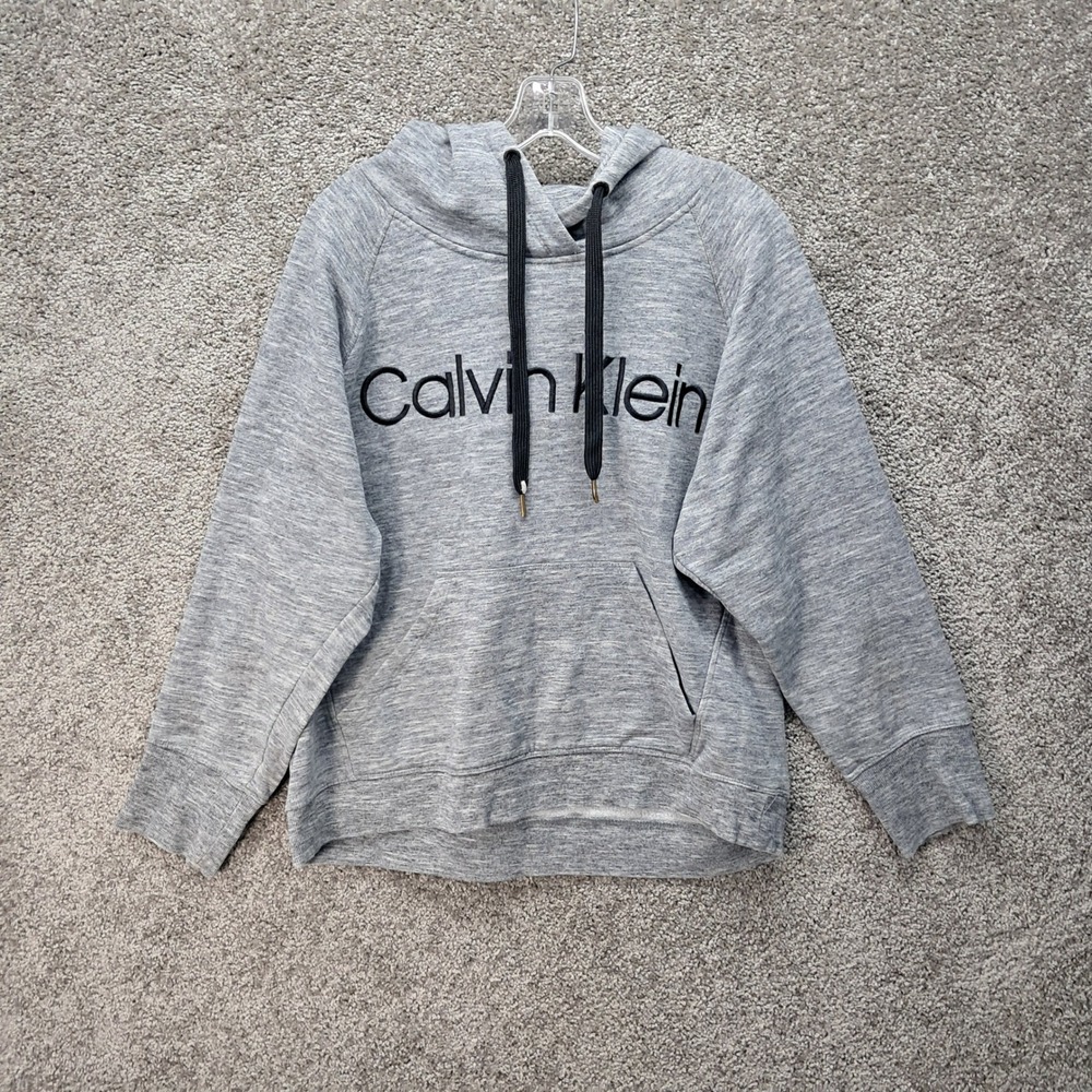 Calvin Klein Womens Gray Logo Pullover Hoodie Sweatshirt